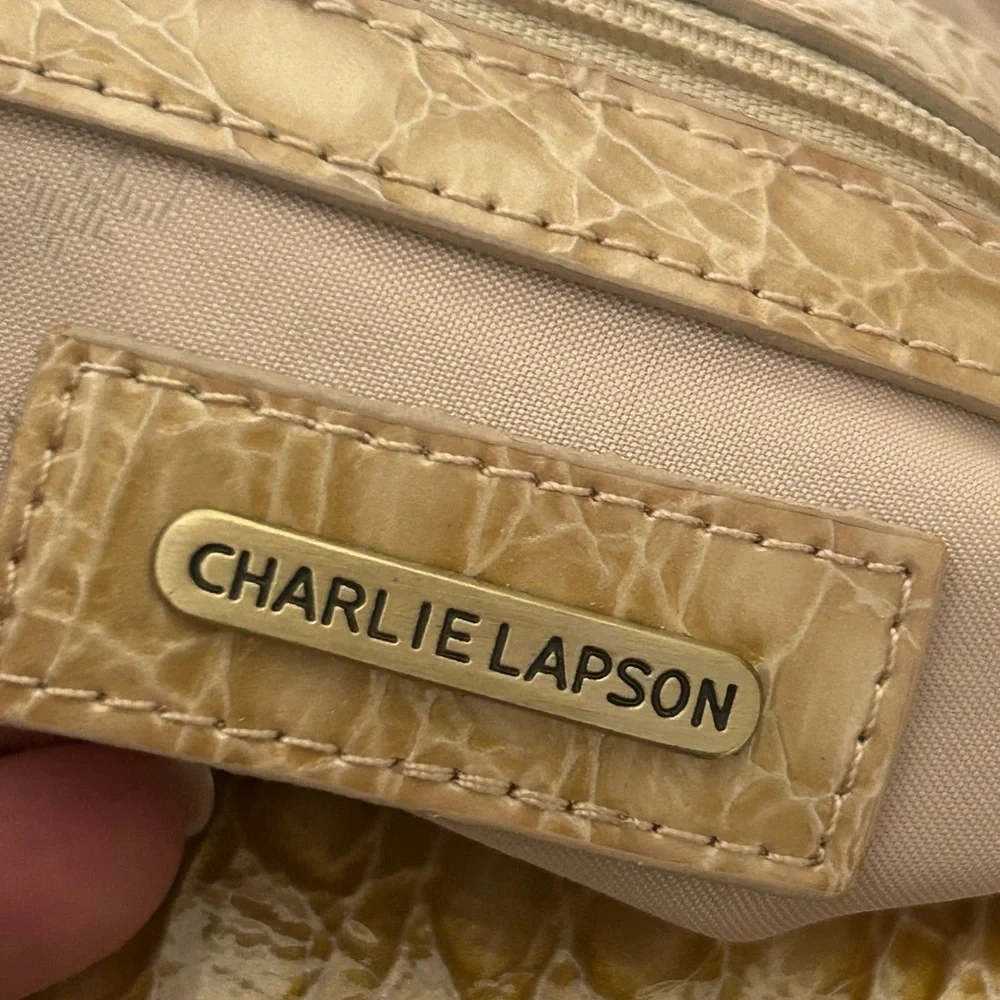 Charlie Lapson Metallic Gold Croc Embossed Hobo Shoulder Bag